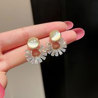 925 Silver Needle French Round Opal Rhinestone-encrusted Stud Earrings European And American Ins Fashion Simple Grace Personality Earrings For Women sku image 4