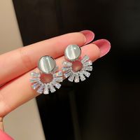 925 Silver Needle French Round Opal Rhinestone-encrusted Stud Earrings European And American Ins Fashion Simple Grace Personality Earrings For Women sku image 1