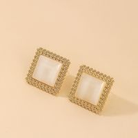 925 Silver Needle Retro Simple Square Opal Stone Ear Studs European And American Ins French Fashion Personality High Class Elegant Earrings sku image 1