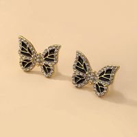 Fashion Black Inlaid Rhinestone Butterfly Stud Earrings Wholesale Nihaojewelry sku image 3