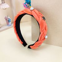 Korea's Style Braided Inlaid Pearl Wide-brimmed Hairband Wholesale Nihaojewelry sku image 4