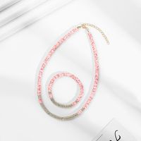 Fashion Pink Soft Ceramic 6mm Clavicle Chain Women's Short Necklace Bracelet Set sku image 1