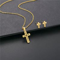 Simple Hollow Glossy Stainless Steel Cross Necklace Earrings Set Wholesale Nihaojewelry main image 1