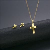 Simple Hollow Glossy Stainless Steel Cross Necklace Earrings Set Wholesale Nihaojewelry main image 3