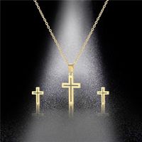 Simple Hollow Glossy Stainless Steel Cross Necklace Earrings Set Wholesale Nihaojewelry main image 5