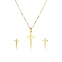 Simple Hollow Glossy Stainless Steel Cross Necklace Earrings Set Wholesale Nihaojewelry main image 6