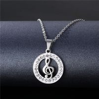 Simple Stainless Steel Musical Note Inlaid Rhinestone Necklace Wholesale Nihaojewelry sku image 1