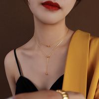 Fashion New Trend Minimalist Double Layered Wear Round Bead Titanium Steel 18k Real Gold Necklace For Women sku image 10