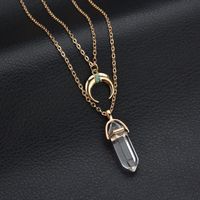 Européenne Et Américaine De La Mode Chaud Double Couche Pendentif En Pierre Naturelle Collier Lune Losange Bullet Verre Hexagone Prisme Collier sku image 5