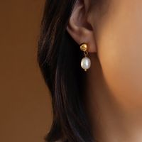 Fashion Freshwater Pearl Titanium Steel Earrings sku image 3