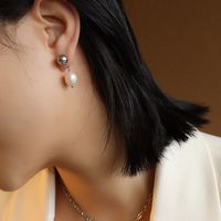 Fashion Freshwater Pearl Titanium Steel Earrings sku image 4