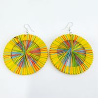 Korean Covered Wire Round Wooden Earrings sku image 3