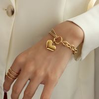 Heavy Rough Flat Love-shaped Wild Heart Titanium Steel Plated 18k Gold Bracelet For Women sku image 1