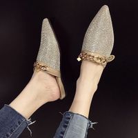 Printemps Et D'été Nouvelle-coréen Style Célébrité Internet Ins Demi Pantoufles Brillant Strass Plat À Talons Hauts Mules De Femmes Sandales Grande Taille Chaussures sku image 17