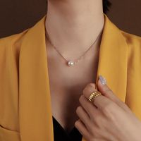 Titanium&stainless Steel Korea Geometric Necklace  (rose Alloy + White Beads) Nhok0275-rose-alloy-white-beads sku image 5