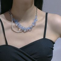 Fashion Light Blue Acrylic Hollow Chain Pearl Stitching Necklace Wholesale Nihaojewelry main image 1