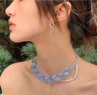 Fashion Light Blue Acrylic Hollow Chain Pearl Stitching Necklace Wholesale Nihaojewelry main image 3
