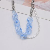 Fashion Light Blue Acrylic Hollow Chain Pearl Stitching Necklace Wholesale Nihaojewelry main image 4