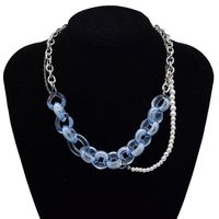 Fashion Light Blue Acrylic Hollow Chain Pearl Stitching Necklace Wholesale Nihaojewelry main image 5