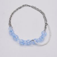 Fashion Light Blue Acrylic Hollow Chain Pearl Stitching Necklace Wholesale Nihaojewelry main image 6