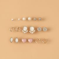 Simple 9 Pairs Of Hollow Oil Drop Heart Diamond Earrings Wholesale Nihaojewelry main image 1