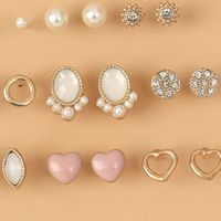 Simple 9 Pairs Of Hollow Oil Drop Heart Diamond Earrings Wholesale Nihaojewelry main image 4