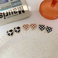 Heart Checkerboard Drop Oil Stud Earrings Wholesale Nihaojewelry main image 6