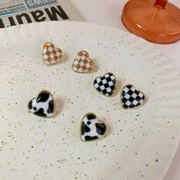 Heart Checkerboard Drop Oil Stud Earrings Wholesale Nihaojewelry main image 5