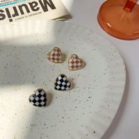 Heart Checkerboard Drop Oil Stud Earrings Wholesale Nihaojewelry main image 4