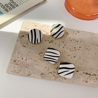 Black White Zebra Pattern Round Square Stud Earrings Wholesale Nihaojewelry main image 3
