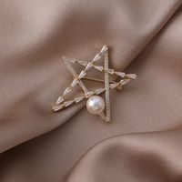 Five-pointed Star Pearl Zircon Copper Brooch Wholesale Nihaojewelry main image 3