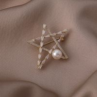 Five-pointed Star Pearl Zircon Copper Brooch Wholesale Nihaojewelry main image 5