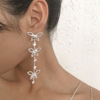 Fashion Full Diamond Long Butterfly Sparkling Earrings Wholesale Nihaojewelry main image 1