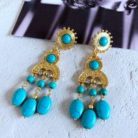 Wholesale Jewelry Vintage Turquoise Stone Pendant Long Necklace Earrings Nihaojewelry sku image 2
