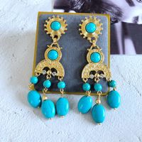 Wholesale Jewelry Vintage Turquoise Stone Pendant Long Necklace Earrings Nihaojewelry sku image 1