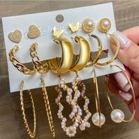 Creative Simple Pearl Butterfly Chain Hoop Earring 9 Piece Set Wholesale Nihaojewelry main image 1