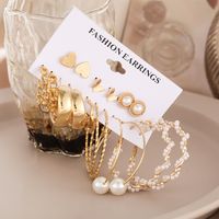 Creative Simple Pearl Butterfly Chain Hoop Earring 9 Piece Set Wholesale Nihaojewelry main image 3