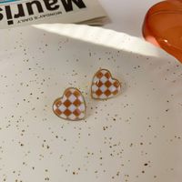 Heart Checkerboard Drop Oil Stud Earrings Wholesale Nihaojewelry sku image 1