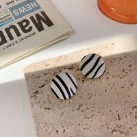 Black White Zebra Pattern Round Square Stud Earrings Wholesale Nihaojewelry sku image 1