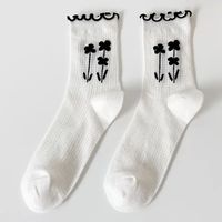 New Thin Breathable Mesh Black And White Flower Socks Wholesale Nihaojewelry sku image 1