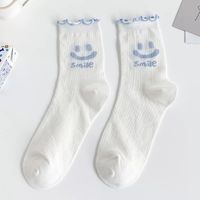 Simple Embroidery Smiley Wood Ear Lace Breathable Cotton Stockings sku image 1