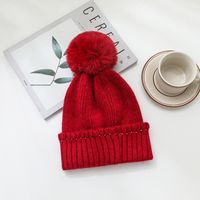 Ruffled Rabbit Fur Solid Color Knit Hat Wholesale Nihaojewelry sku image 6