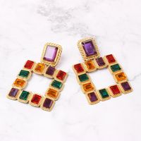 Retro Color Crystal Hollow Square Pendant Earrings Wholesale Nihaojewelry main image 4