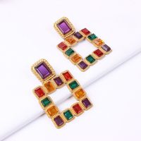 Retro Color Crystal Hollow Square Pendant Earrings Wholesale Nihaojewelry main image 5