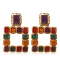 Retro-farbkristall Hohle Quadratische Hängende Ohrringe Großhandel Nihaojewelry sku image 1