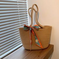 Retro Bow Silk Scarf Straw Woven Bag Wholesale Nihaojewelry main image 6