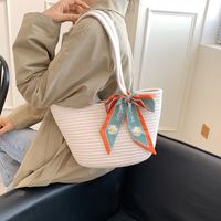 Retro Bow Silk Scarf Straw Woven Bag Wholesale Nihaojewelry main image 4