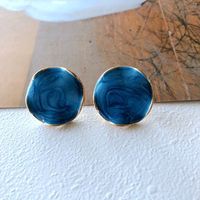 Nihaojewelry Jewelry Wholesale Enamel Glaze Flower Stitching Blue Heart Stud Earrings sku image 1