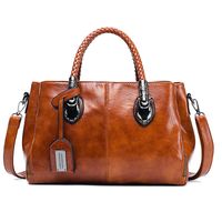 Retro Oil Leather Solid Color Three-layer Shoulder Woven Handle Messenger Bag Wholesale Nihaojewelry main image 2