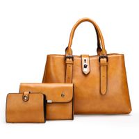2020 New Women's Foreign Trade Bags Oily Leather European And American Retro Handbag Three-piece Set Large Capacity Shoulder Bag Factory Direct Sales main image 4
